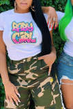 Black Casual Street Letter Print O Neck T-Shirts