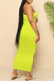 Rose Red Sexy Solid Color U Neck Sling Dresses