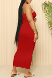 Rose Red Sexy Solid Color U Neck Sling Dresses