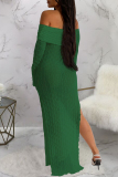 White Elegant Solid Color Patchwork Backless High Slit Off Shoulder Long Dresses