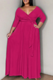 Green Elegant Solid Color Patchwork Strap Design V Neck Long Plus Size Dresses