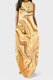 Black Casual Street Leopard Print Lips Print Pocket Contrast O Neck Vest Dresses