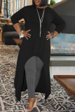 Black Casual Solid Color Patchwork O Neck Irregular Dresses