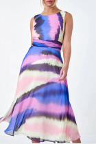 Purple Elegant Print Patchwork O Neck A Line Dresses