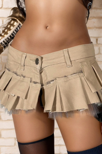 Khaki Street Solid Color Buttons Patchwork Ruched Boot Cut Low Waist Speaker Patchwork Bottoms