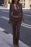 Brown Street Solid Color Patchwork Ruffle Regular Low Waist Patchwork Bottoms