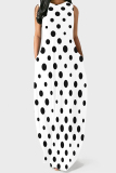 Pink Casual Polka Dot Pocket Patchwork O Neck Long Dresses