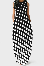 Black Casual Polka Dot Pocket Patchwork O Neck Long Dresses
