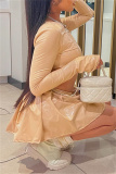 Skin Color Casual Solid Color Basic O Neck Long Sleeve Two Pieces