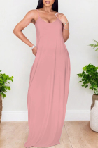 Pink Sexy Solid Color Pocket U Neck Sling Dresses