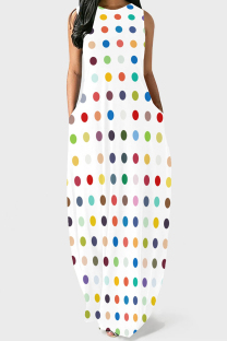 Colour Casual Polka Dot Pocket Patchwork O Neck Long Dresses