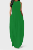 Red Casual Solid Color Pocket O Neck Vest Dresses