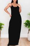 Red Sexy Solid Color Pocket U Neck Sling Dresses