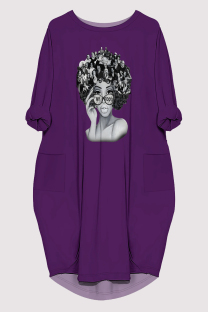Purple Casual Figure Print Pocket O Neck Printed Dresses