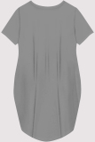 Grey Casual Figure Print Pocket O Neck Printed Short Sleeve Dress