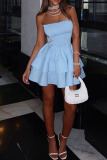 White Sexy Solid Color Patchwork Backless Ruched Strapless A Line Dresses