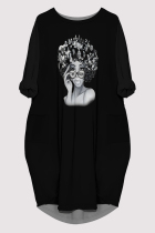 Black Casual Figure Print Pocket O Neck Printed Dresses