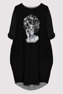 Black Casual Figure Print Pocket O Neck Printed Dresses
