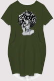 Grey Casual Figure Print Pocket O Neck Printed Short Sleeve Dress