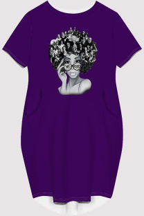 Purple Casual Figure Print Pocket O Neck Printed Short Sleeve Dress
