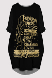 Blue Casual Letter Print Pocket O Neck Printed Dresses