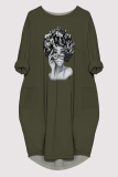 Yellow Casual Figure Print Pocket O Neck Printed Dresses