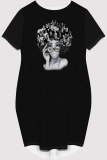 Grey Casual Figure Print Pocket O Neck Printed Short Sleeve Dress