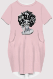 Grey Casual Figure Print Pocket O Neck Printed Short Sleeve Dress