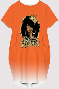 Orange Casual Figure Print Gradient Print Pocket O Neck Printed Short Sleeve Dress