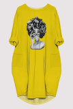 Yellow Casual Figure Print Pocket O Neck Printed Dresses