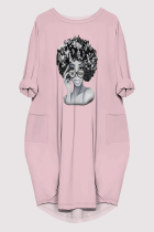 Pink Casual Figure Print Pocket O Neck Printed Dresses