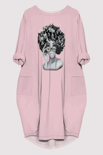 Pink Casual Figure Print Pocket O Neck Printed Dresses