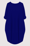 Blue Casual Letter Print Pocket O Neck Printed Dresses