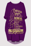 Blue Casual Letter Print Pocket O Neck Printed Dresses