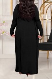 Black Casual Solid Color Basic U Neck Plus Size Three Piece Set