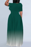Burgundy Casual Gradient Print Pocket O Neck Printed Plus Size Dresses
