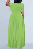 Orange Casual Daily Solid Color Pocket O Neck Printed Plus Size Dresses