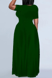 Orange Casual Daily Solid Color Pocket O Neck Printed Plus Size Dresses