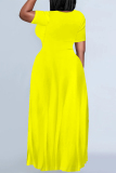 Orange Casual Daily Solid Color Pocket O Neck Printed Plus Size Dresses