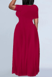 Orange Casual Daily Solid Color Pocket O Neck Printed Plus Size Dresses