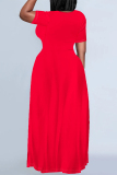 Orange Casual Daily Solid Color Pocket O Neck Printed Plus Size Dresses