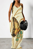 Black And White Elegant Print Patchwork Backless Spaghetti Strap Sling Dresses
