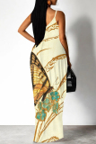 Black And White Elegant Print Patchwork Backless Spaghetti Strap Sling Dresses