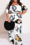 Multicolor Casual Street Floral Print Off Shoulder Printed Plus Size Dresses