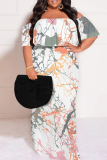 Multicolor Casual Street Floral Print Off Shoulder Printed Plus Size Dresses