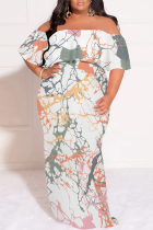 Multicolor Casual Street Floral Print Off Shoulder Printed Plus Size Dresses