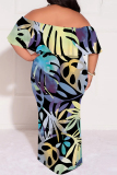 Multicolor Casual Street Floral Print Off Shoulder Printed Plus Size Dresses