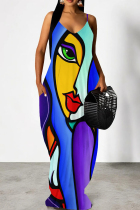 Multicolor Elegant Print Patchwork Backless Spaghetti Strap Sling Dresses