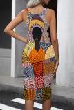 Multicolor Sexy National Totem Print U Neck Printed Dresses