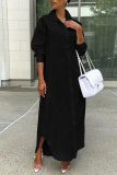 Khaki Casual Solid Color Buttons Turndown Collar Shirt Dresses